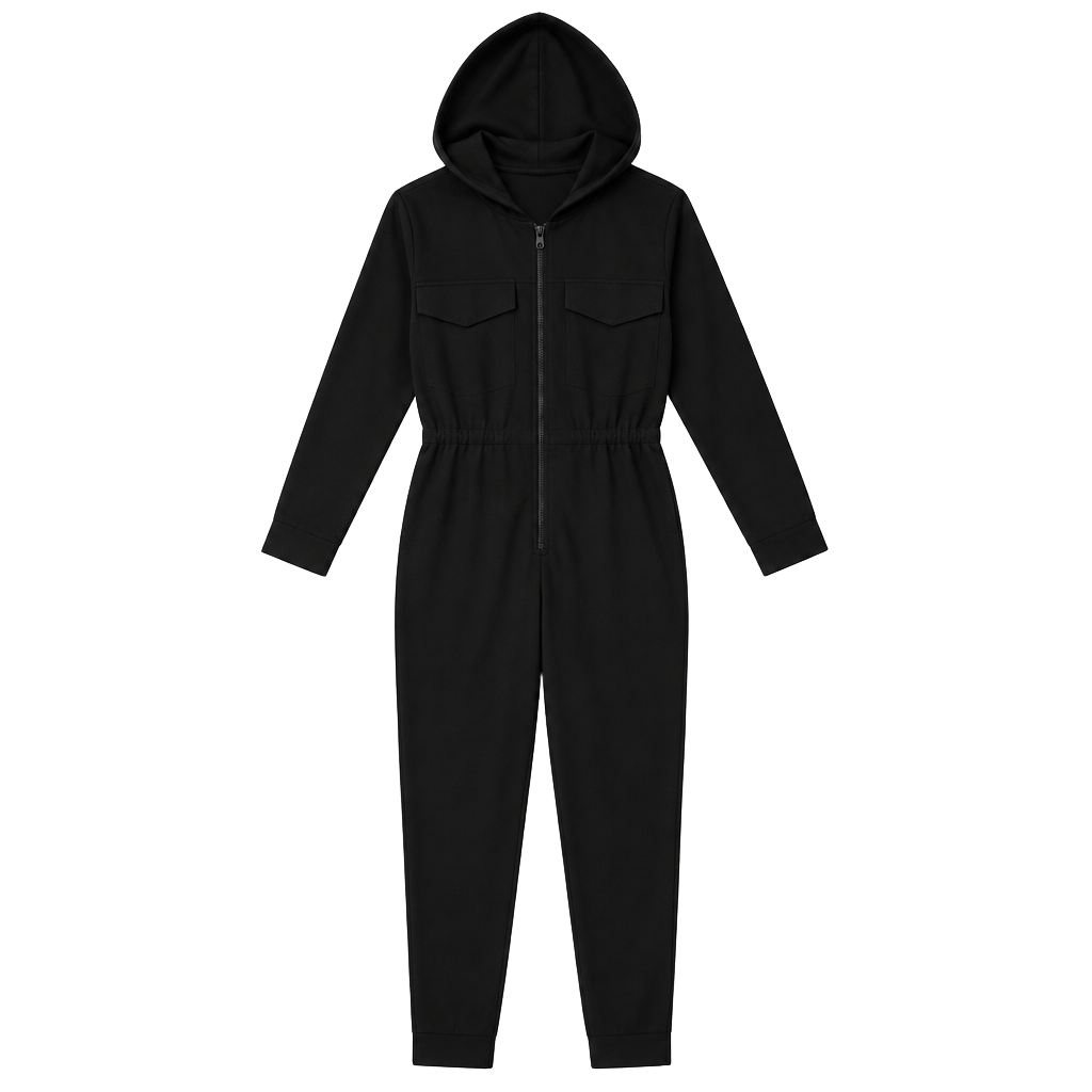 Zella Lift Off Long Sleeve Jumpsuit Size L Black Hooded Zip Utility 1