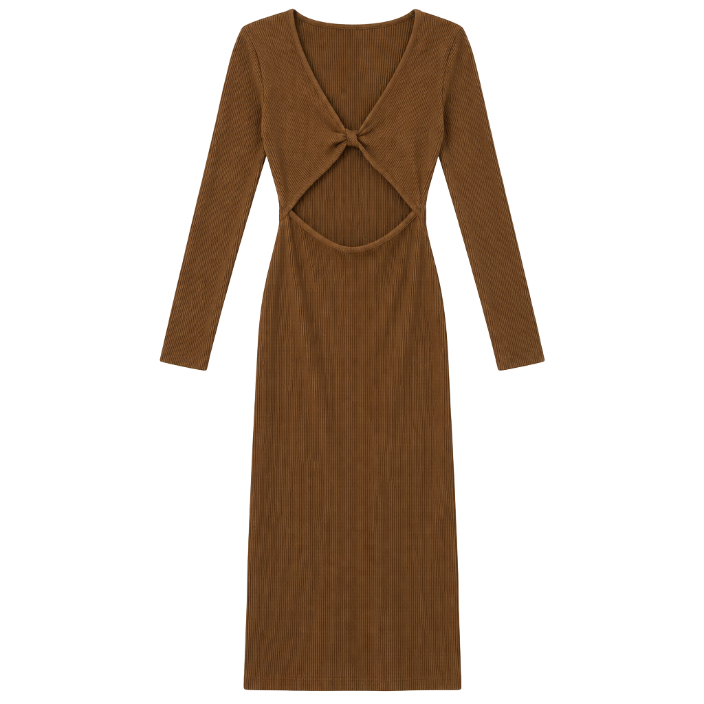 House of Harlow 1960 Maxi Dress Size M Brown Ribbed Cutout 1