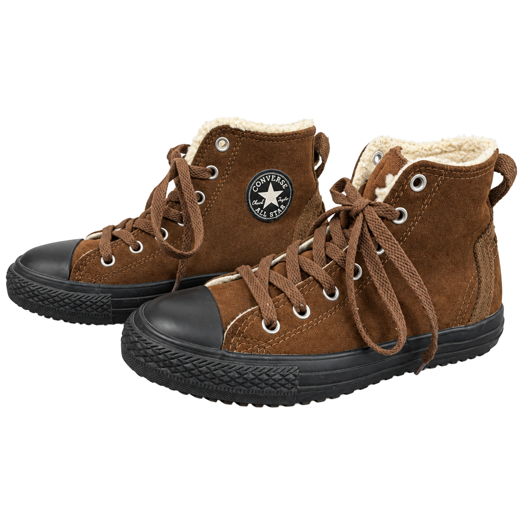 Converse Chuck Taylor Hollis Hi Size 5 Brown Suede Sherpa Sneakers 1