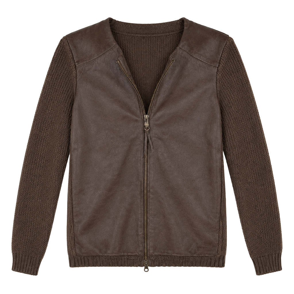Maurice Sasson Leather Knit Sweater Jacket Size S Brown Full Zip 1