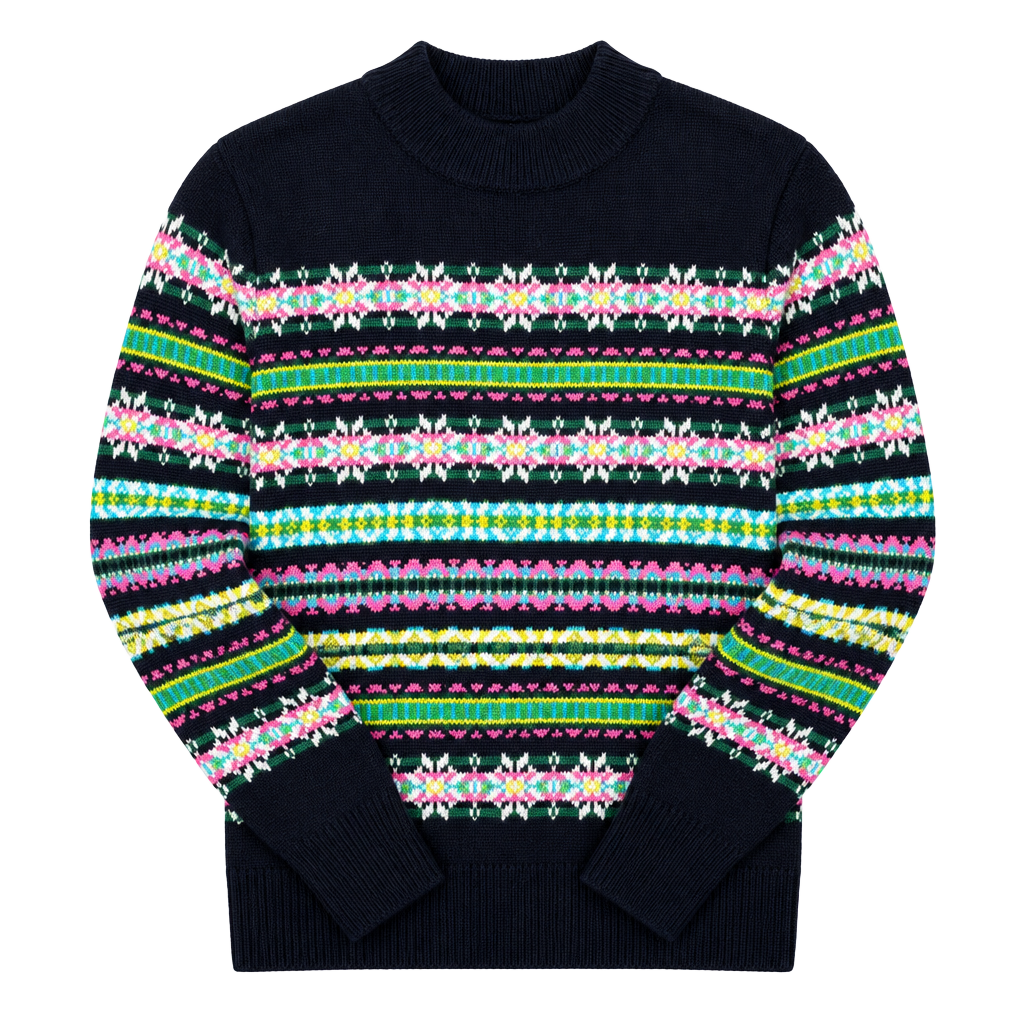 Talbots Fair Isle Mock Neck Sweater Size XL Petite Black 1