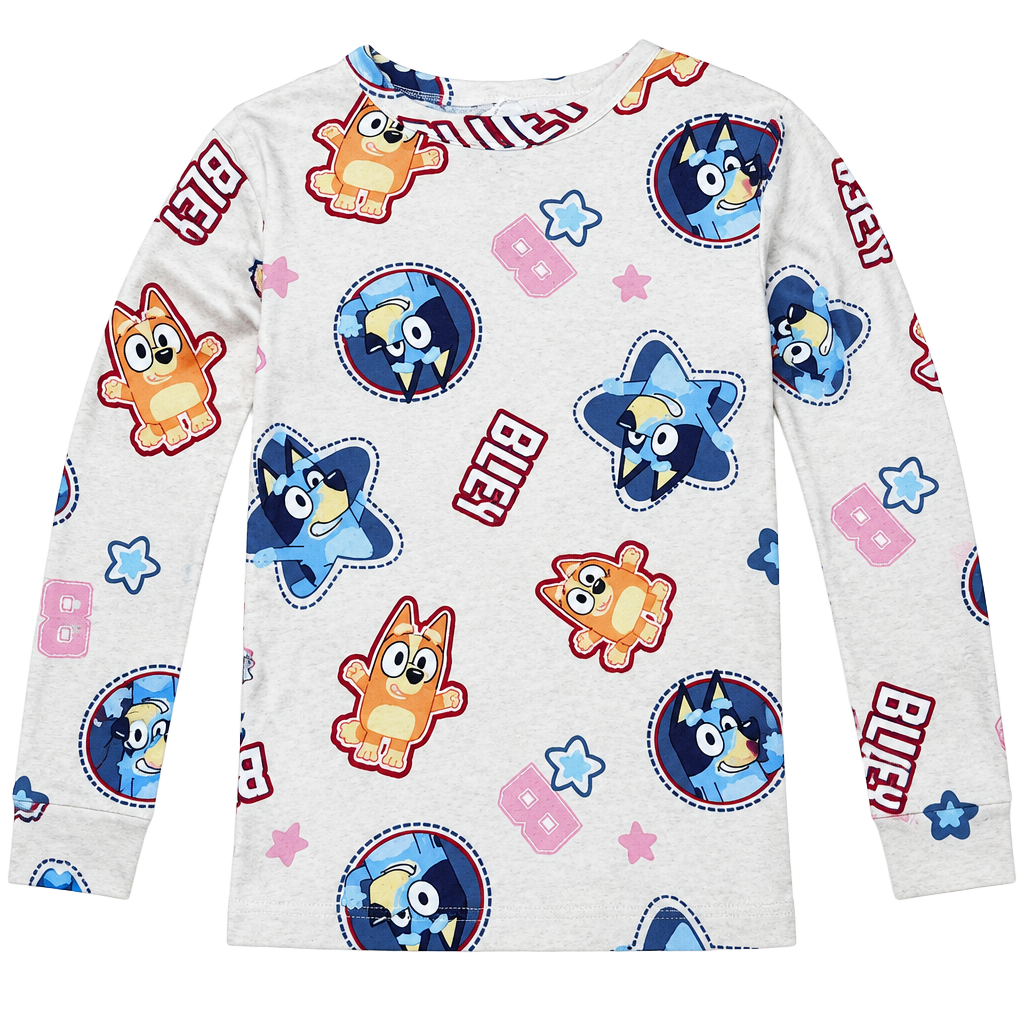 Bluey Long Sleeve Pajama Shirt Size 8 Cream Character Print 1