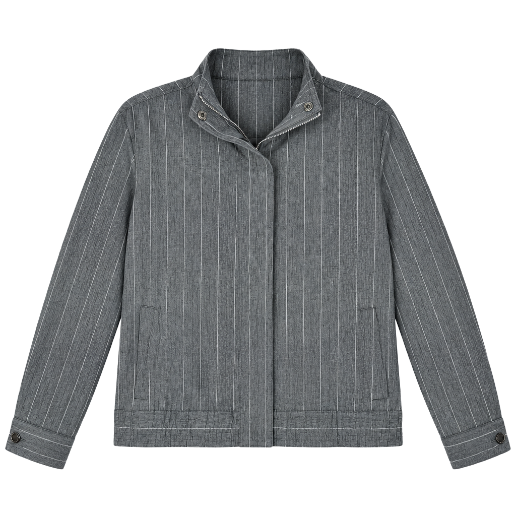 Calvin Klein Pinstripe Jacket Size M Gray Full Zip Stand Collar 1