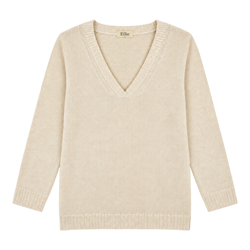 Elie Elie Tahari V-Neck Sweater Size M Flax Wool Blend 1