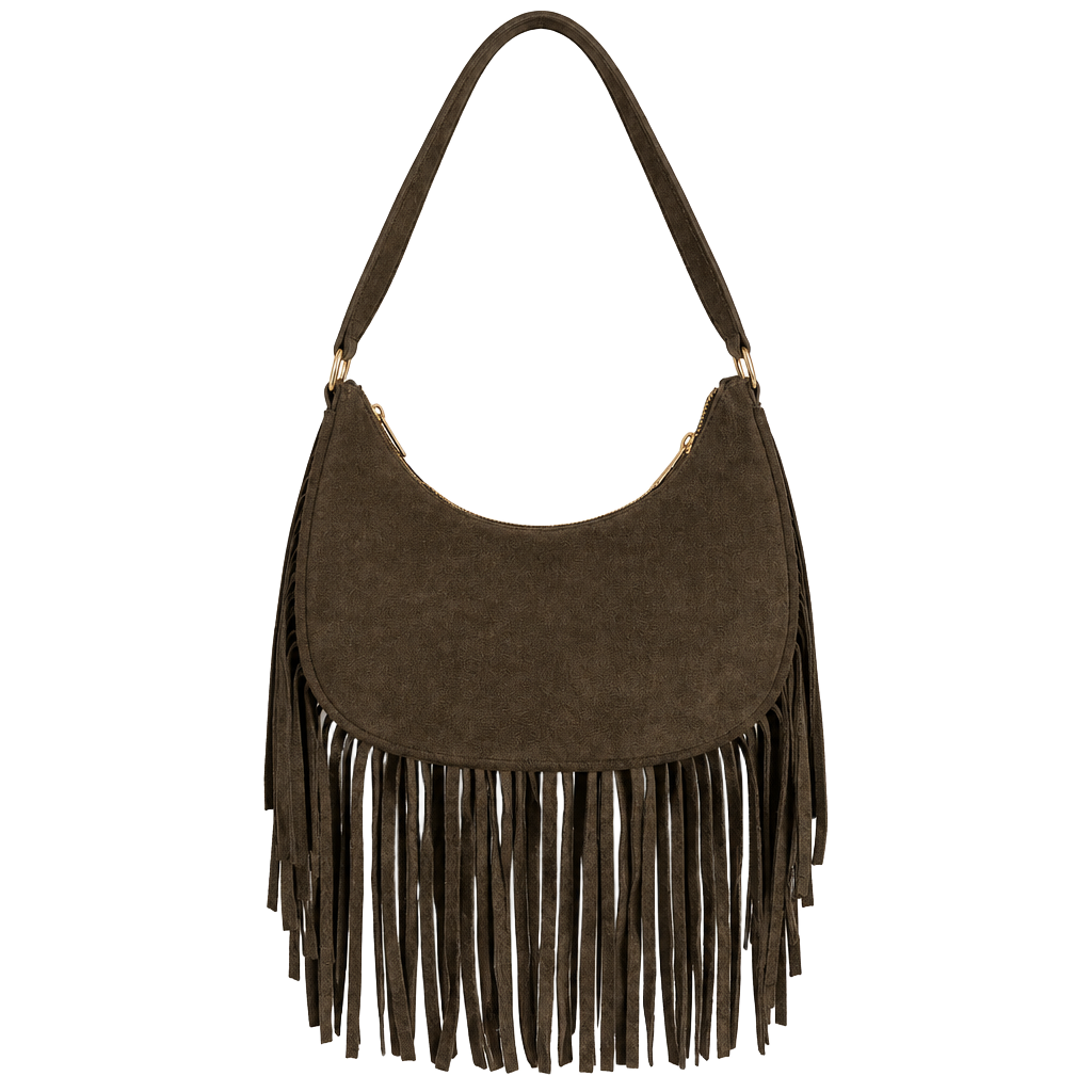 Universal Thread Suede Fringe Hobo Shoulder Bag Brown New 1