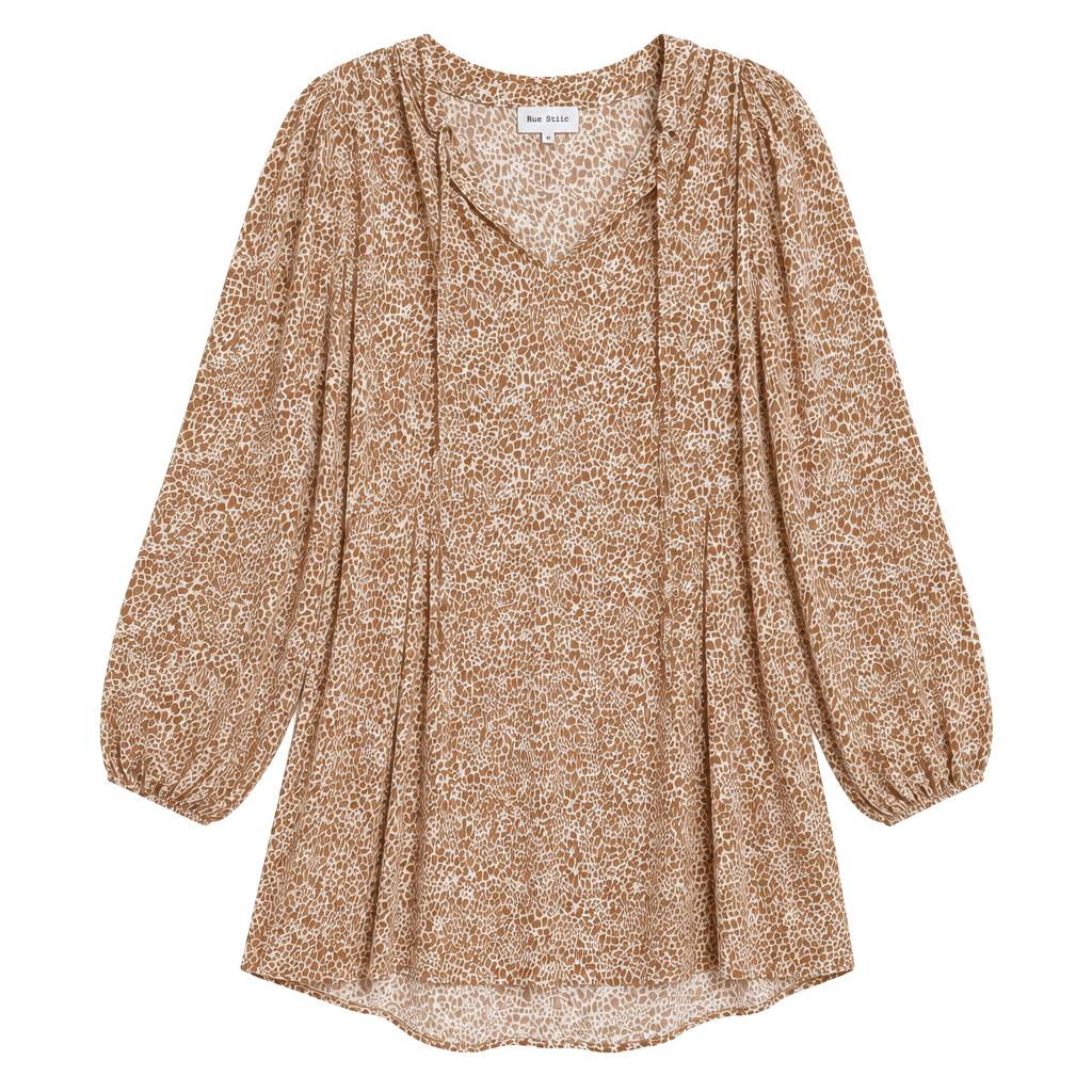 Rue Stiic Mini Dress Size S Animal Print Long Sleeve Tie V-Neck New 1