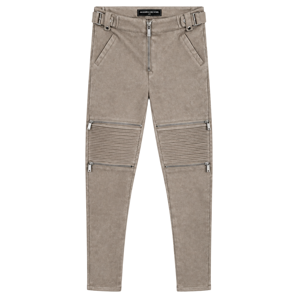 Maniere De Voir Biker Pants Size 10 Ribbed Vegan Suede Leggings Beige 1