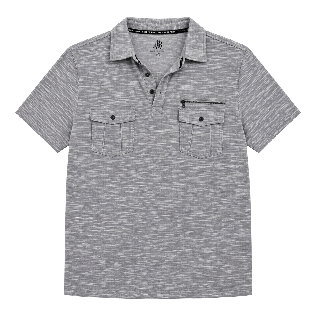 Rock & Republic Polo Shirt Size XXL Gray Heathered Pocket Short Sleeve 1