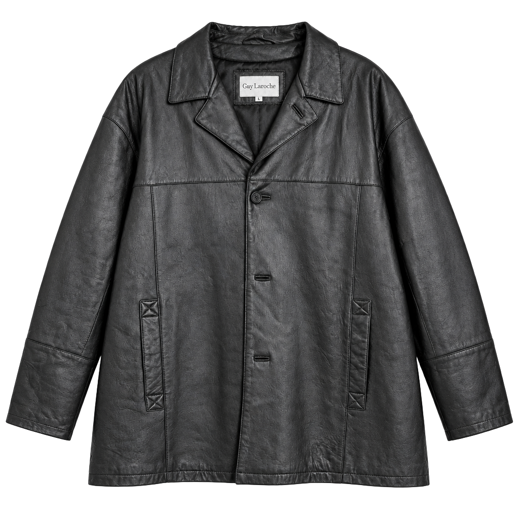 Guy Laroche Leather Jacket Size 48 Black Button Front Coat 1