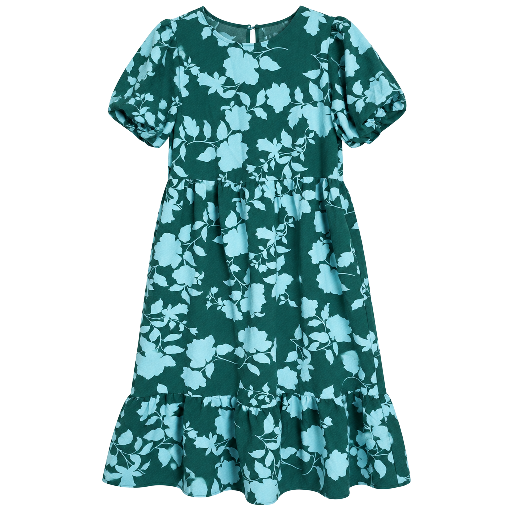Sugarlips Floral Dress Size M Green Blue Puff Sleeve Midi 1