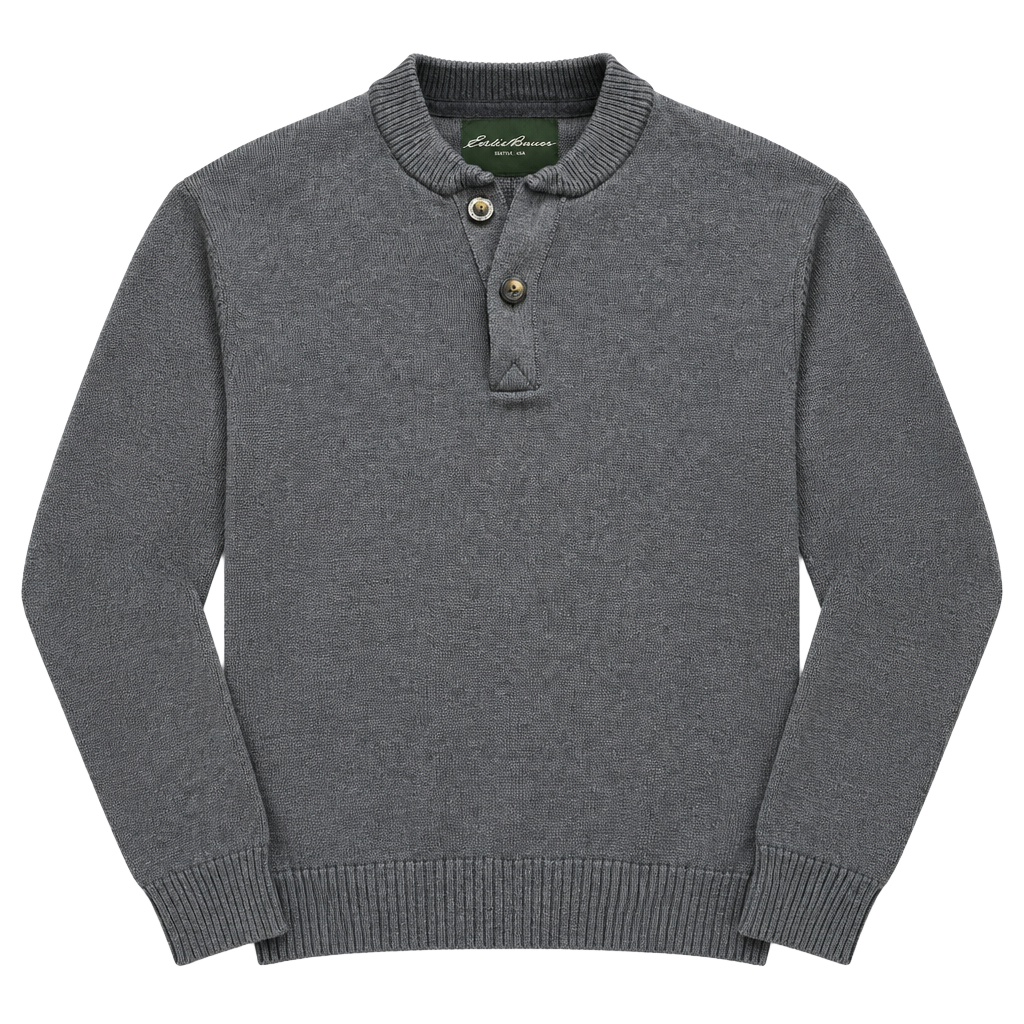 Eddie Bauer Henley Sweater Size L Grey Cotton Pullover 1
