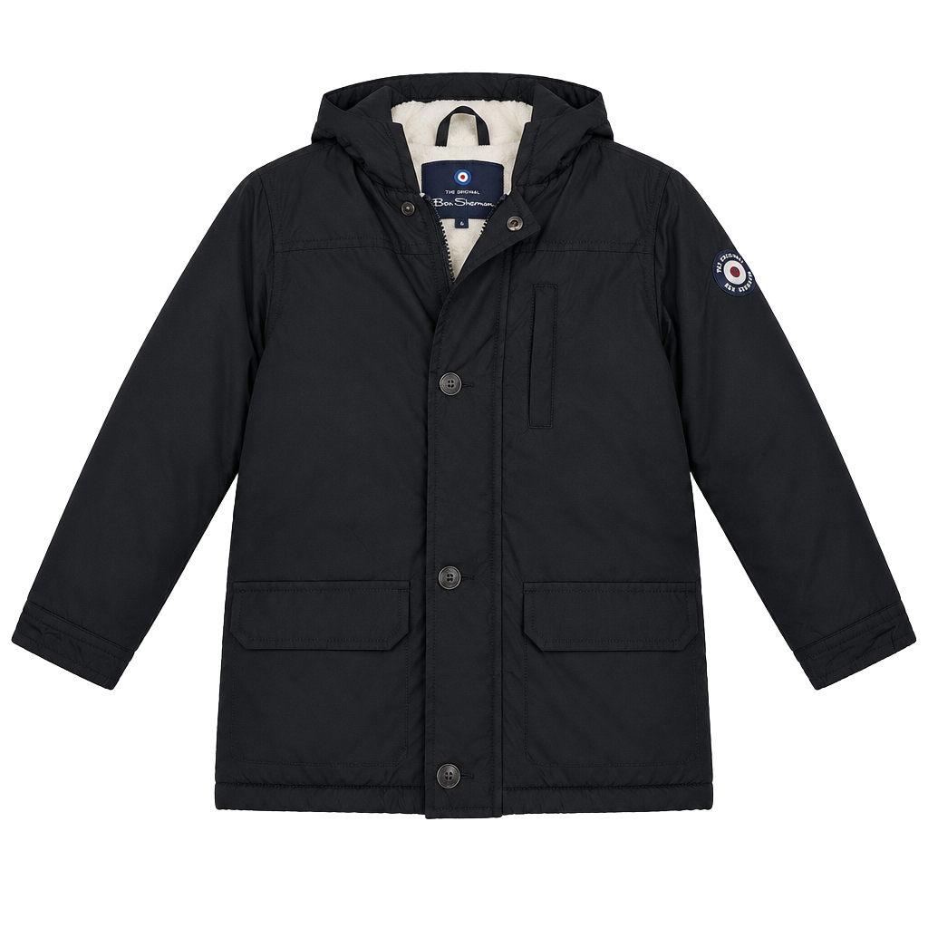 Ben Sherman Kids Black Hooded Fleece Lined Jacket Size 4 1