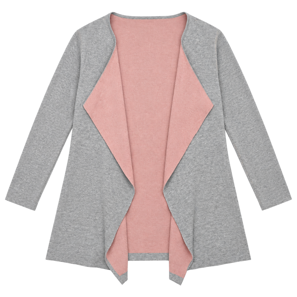 Yest Open Front Cardigan Sweater Gray Pink 1