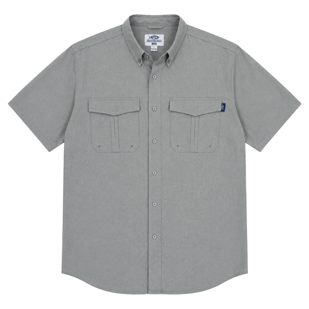 AFTCO Short Sleeve Fishing Shirt Size L Gray Button Down 1