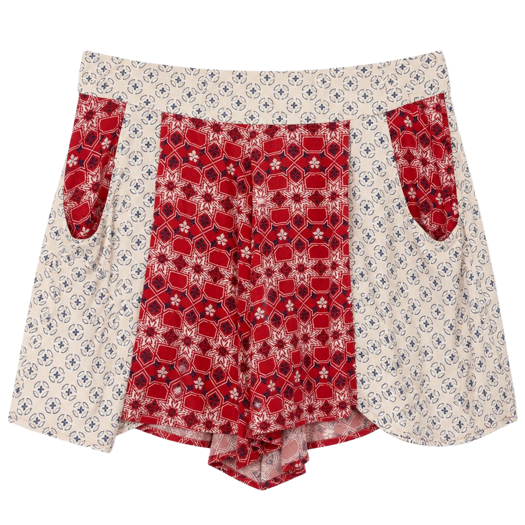 Free People Boho Mixed Print Patchwork Shorts with Pockets size 12 1