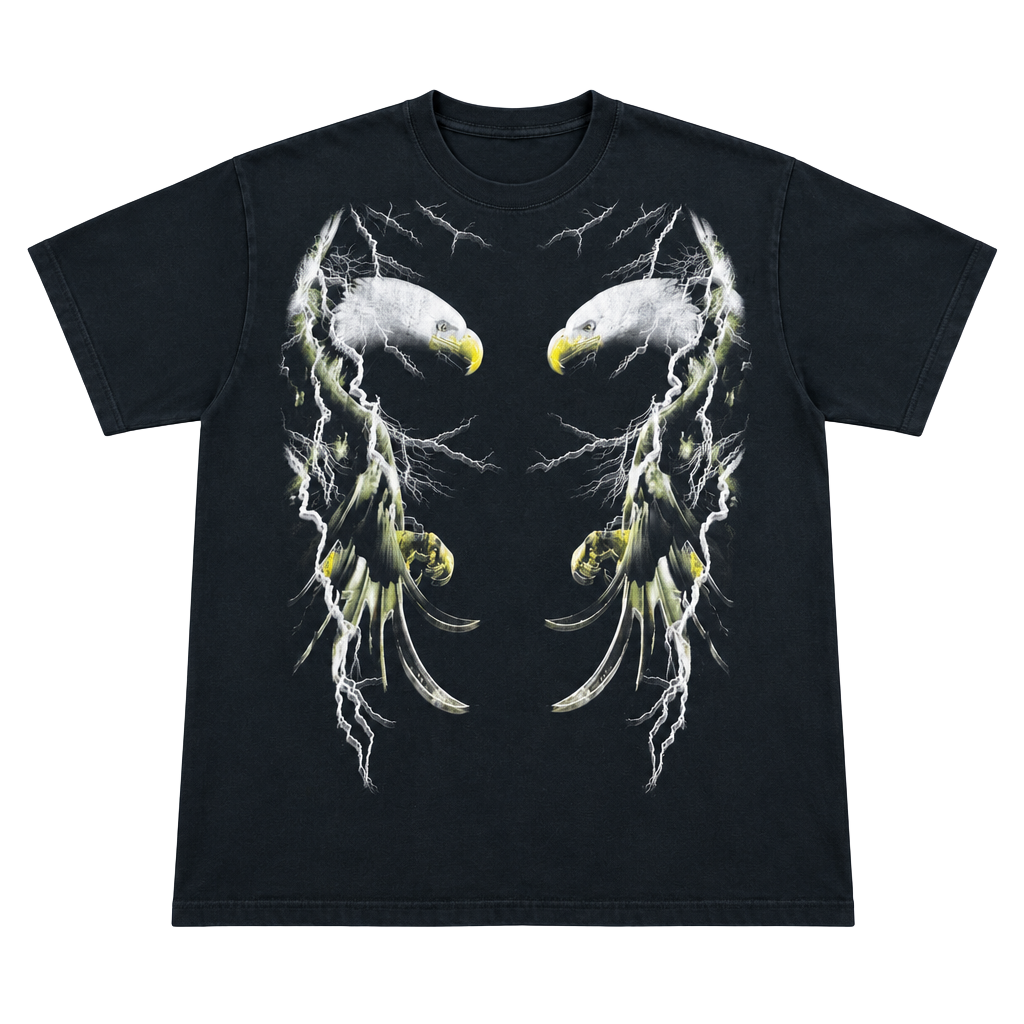 Vintage Bald Eagle Lightning Graphic T-Shirt Black Y2K 1