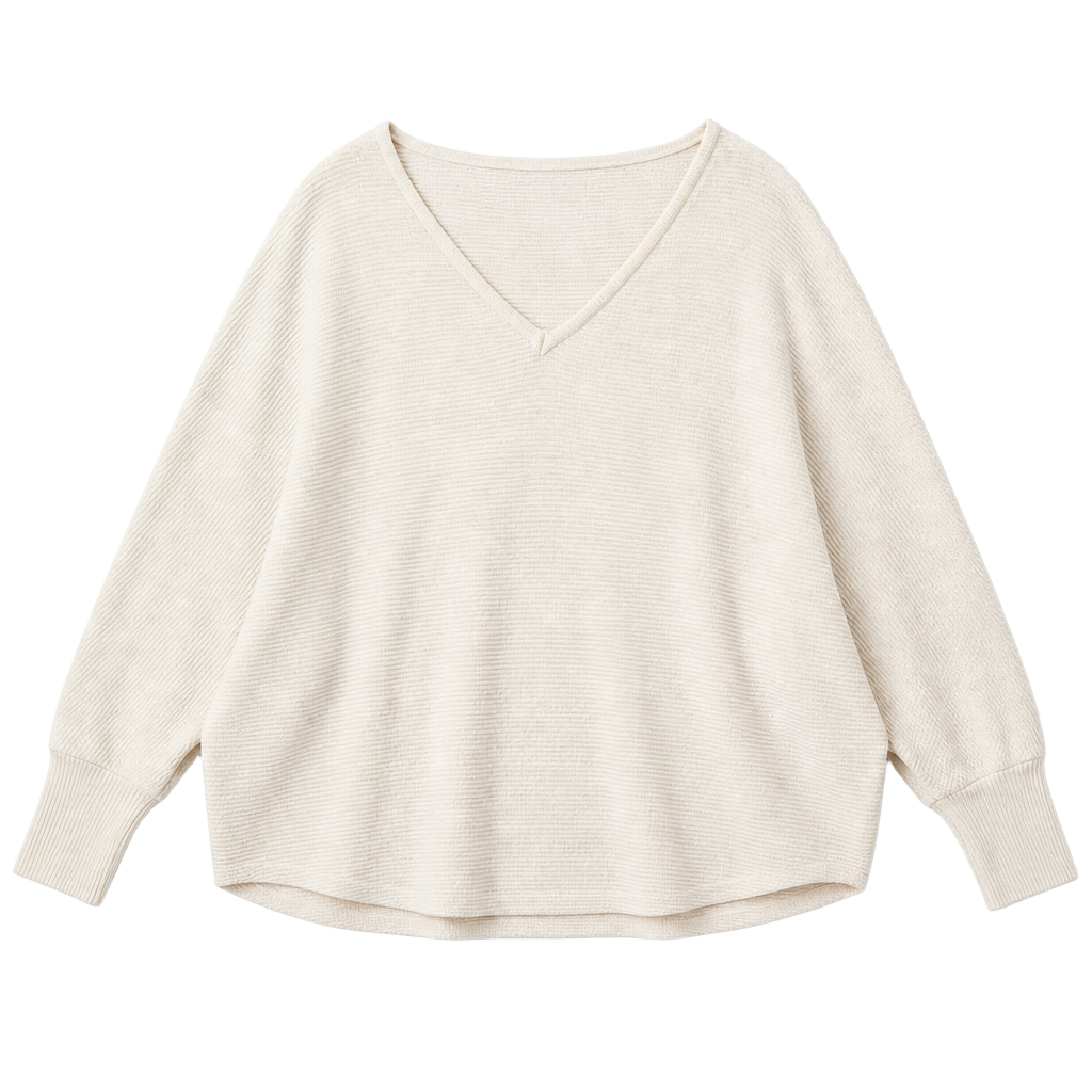 Kerisma RYU V-Neck Ribbed Batwing Sleeve Luxury Sweater in Ivory Size S/M 1