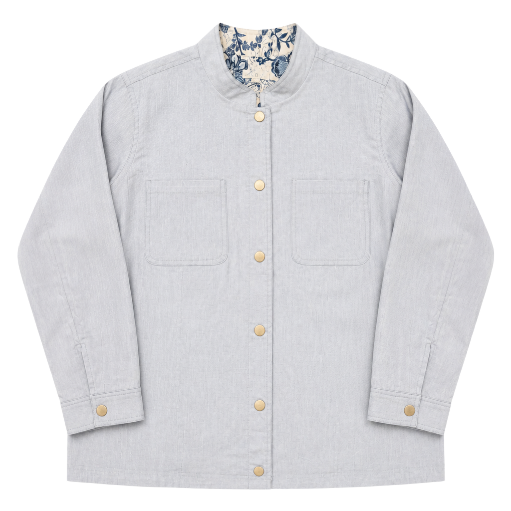Belle by Kim Gravel Pale Blue Snap-Front Utility Jacket with Floral Lining Size 1x 1