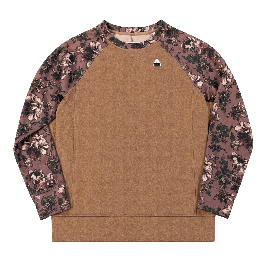 Burton Women's Oak Crewneck Pullover Sweatshirt - Brown with Floral Sleeves Size S 1