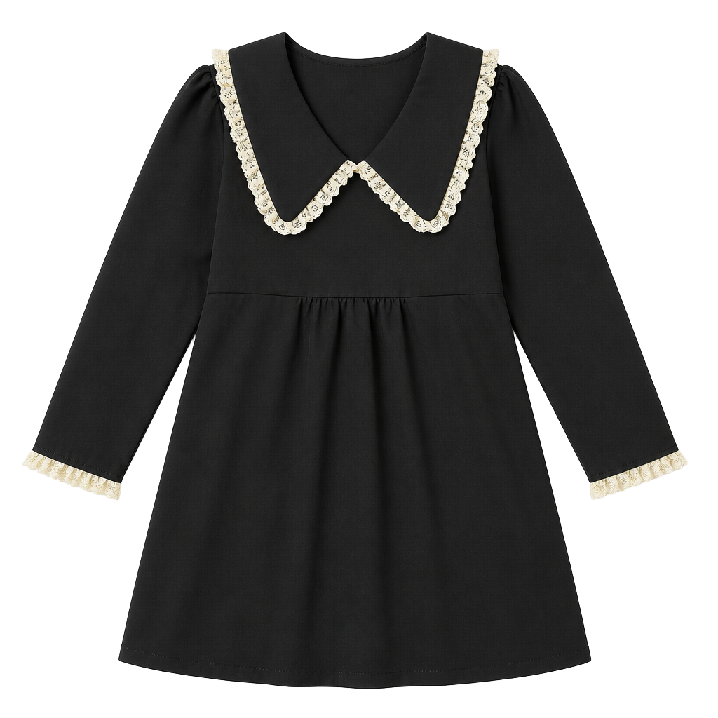Tuckernuck Black Saxby Dress with Lace Pilgrim Collar Size S 1