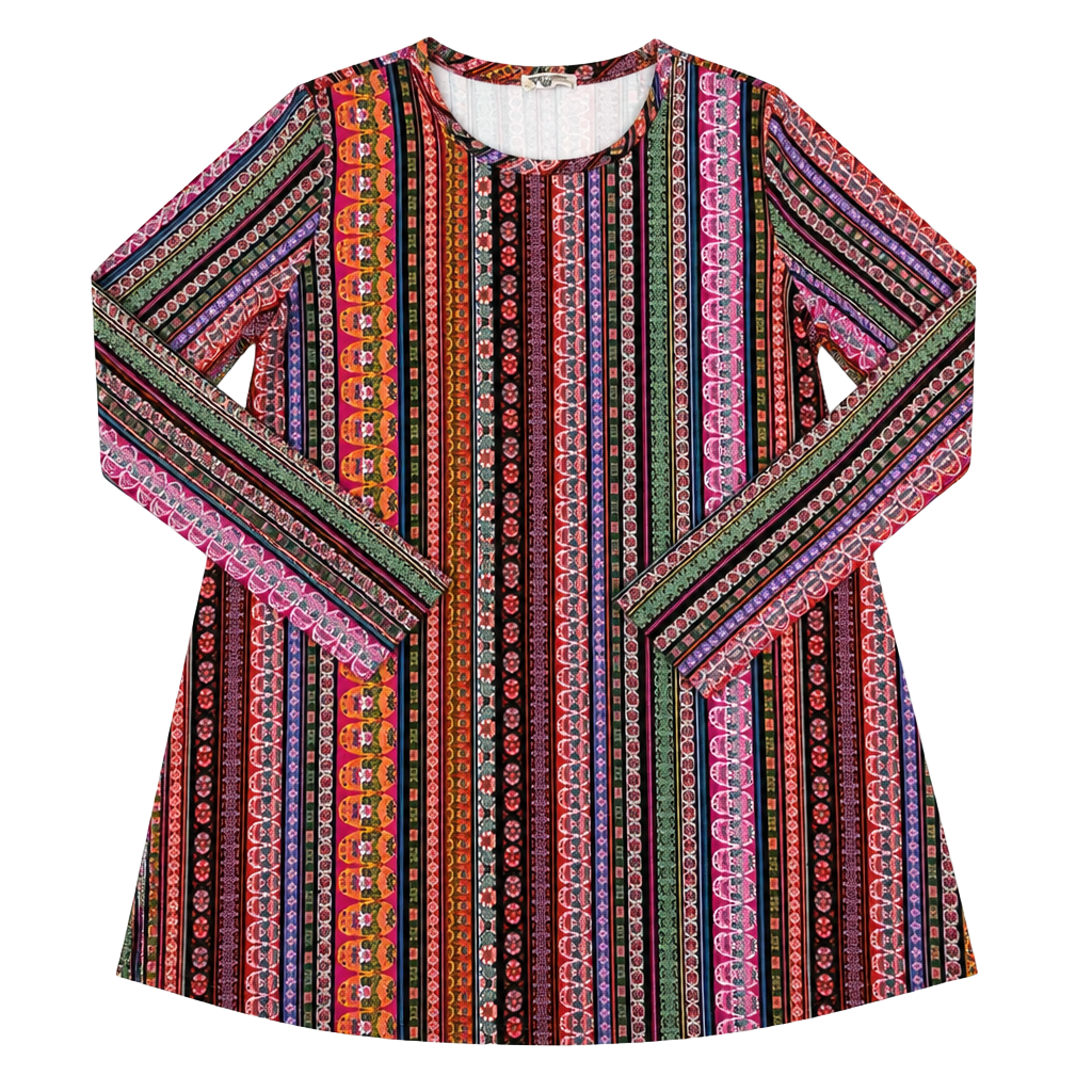 Show Me Your Mumu Mellow John Bell Tunic Sweater in Multi-Striped Boho Pattern 1