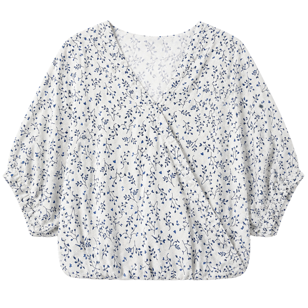 Linen-blend Blouse - White/patterned - Ladies 1