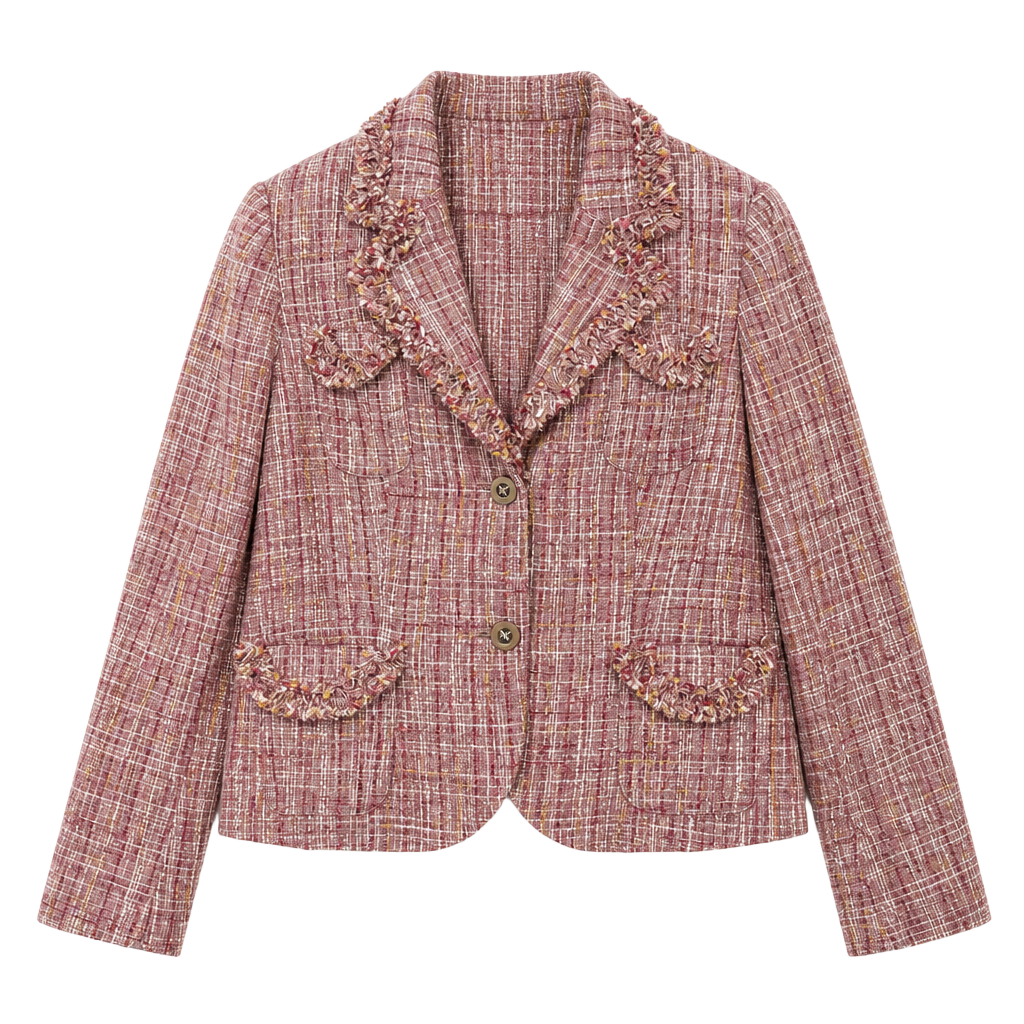 Vintage Pamela McCoy Pink Tweed Box Cut Jacket with Chiffon Tie Detail 1