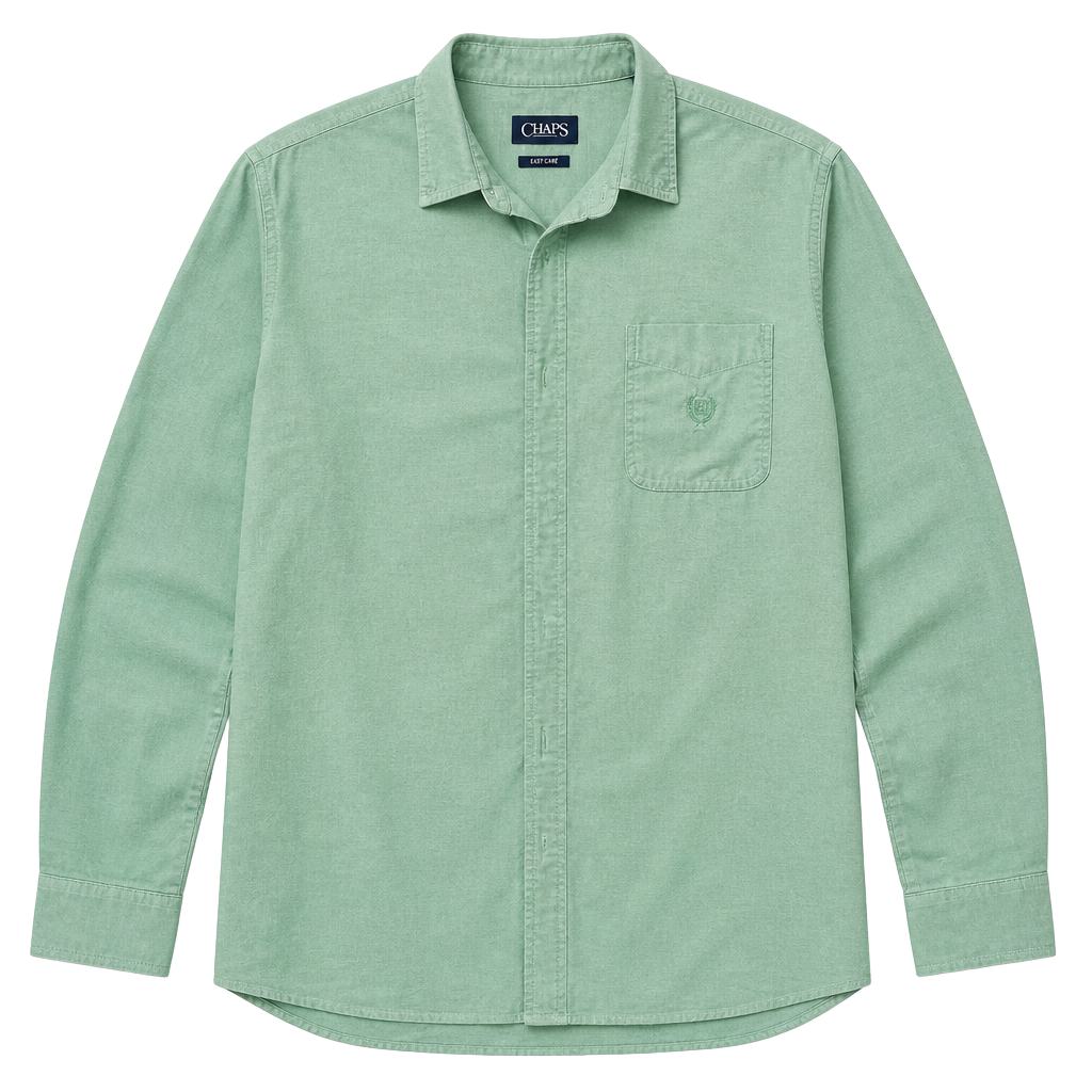 Chaps Men's Green Stretch Oxford Long Sleeve Button Down Shirt with Chest Pocket 1