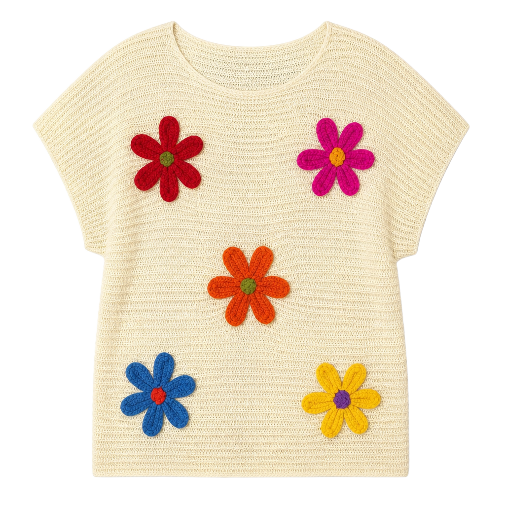 womens acrylic knit top vibrant floral embroidery short 1