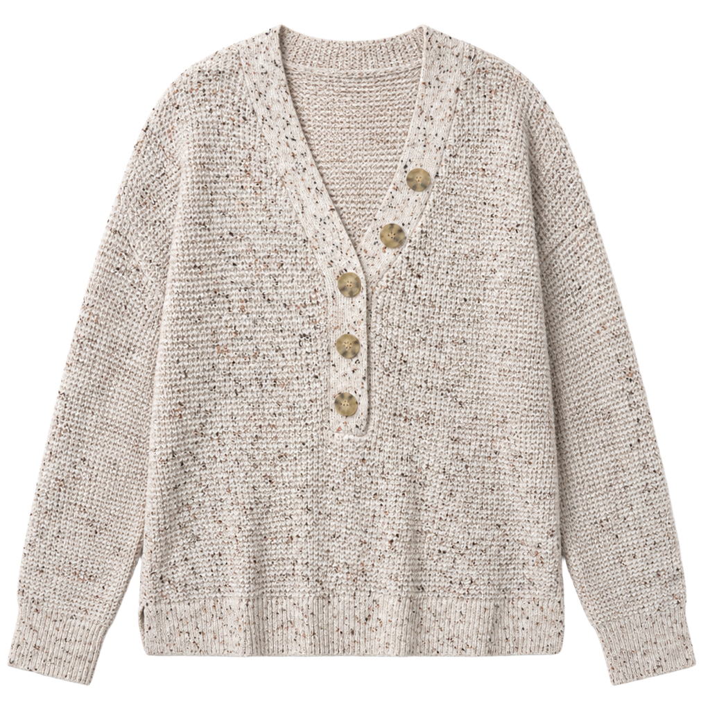 a.n.a Womens Oatmeal Marled Long Sleeve Y-Neck Pullover Henley Sweater 1