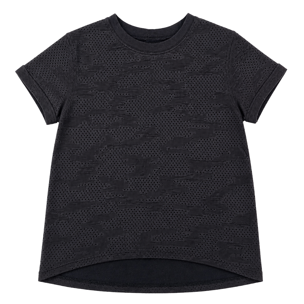 Lululemon Breeze By Short Sleeve Tee Black Perforated Mesh Size 2* 1