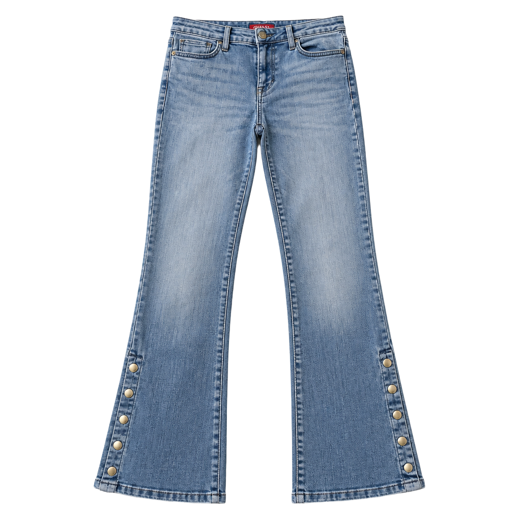 GUESS Beatrix High Rise Bootcut Jeans Light Wash Snap Button Hem Size 26 ECU 1