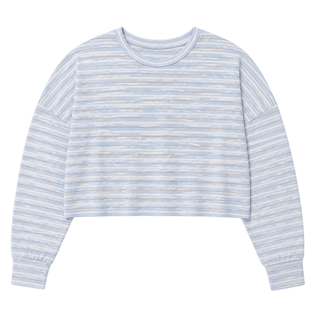 RVCA Selects Blue Striped Modal Oversized Crop Long Sleeve Top Small 1