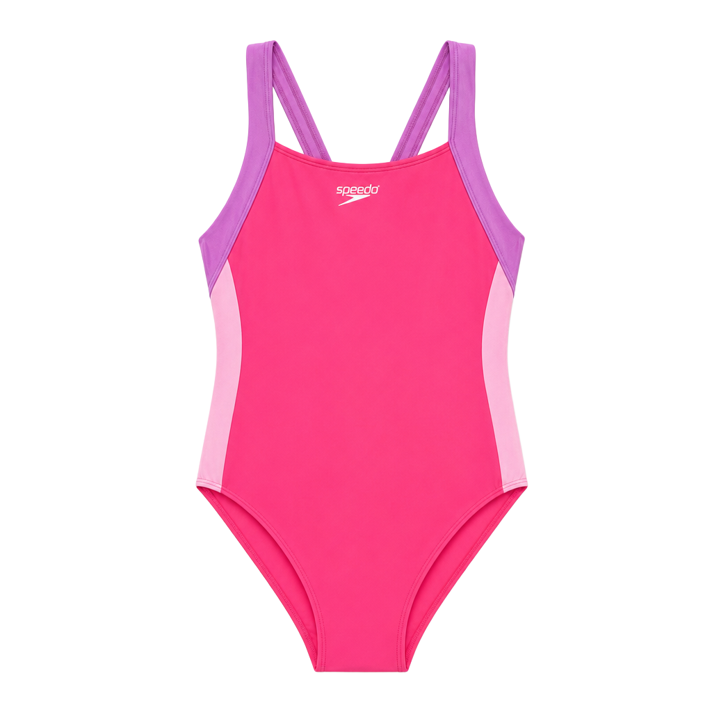 Speedo Girls Youth XL Pink Purple Infinity Splice 1 Piece Swimsuit UPF 50+ 1