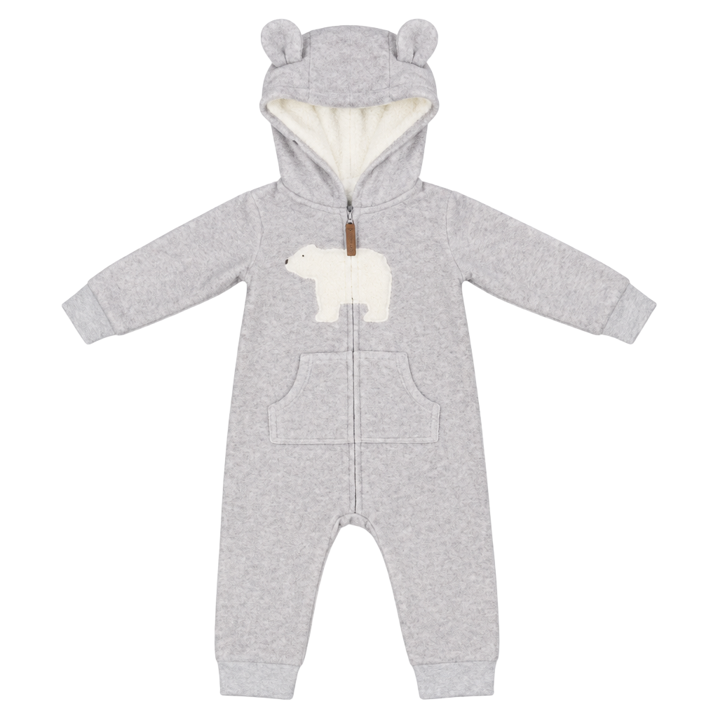 Carter’s Fleece Zip Up Jumpsuit With Sherpa Lined Hood Polar Bear Grey 9M 1
