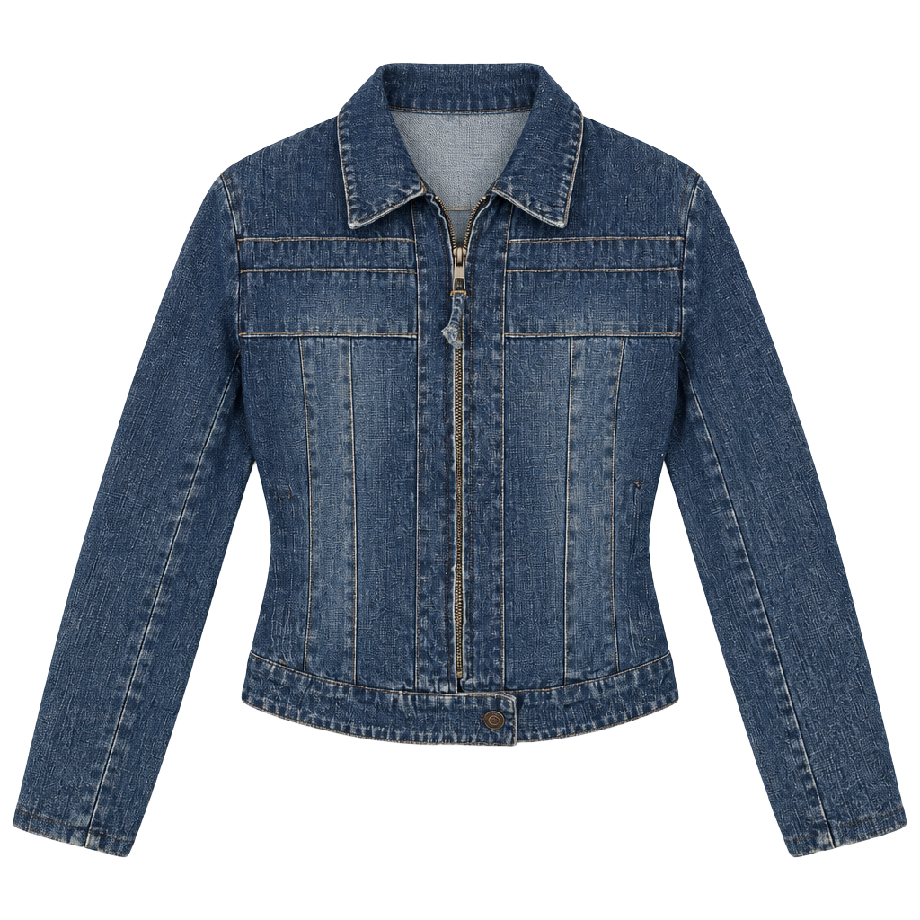 105- vintage Wrangler Denim Jacket Size M Red Lined Zip Up Crop Moto Blue 1