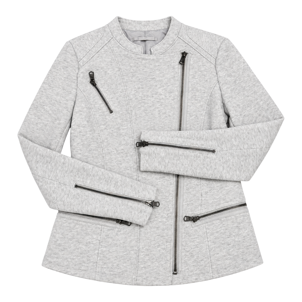 072-Gap Knit Motorcycle Jacket Size S Gray Fleece Moto Asymmetrical Zip 1