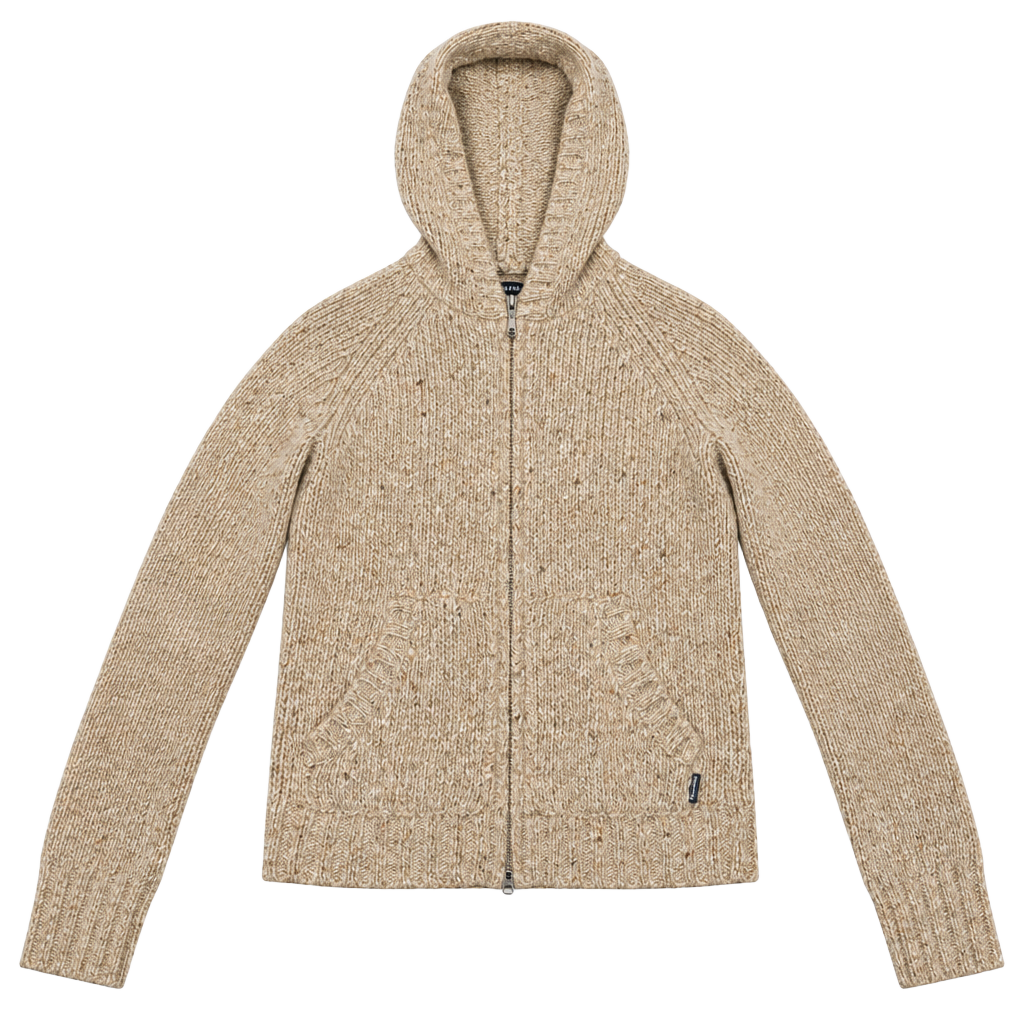 119-Abercrombie & Fitch Zip Hoodie Size M Beige Wool Blend Knit Sweater VNTG Y2K 1