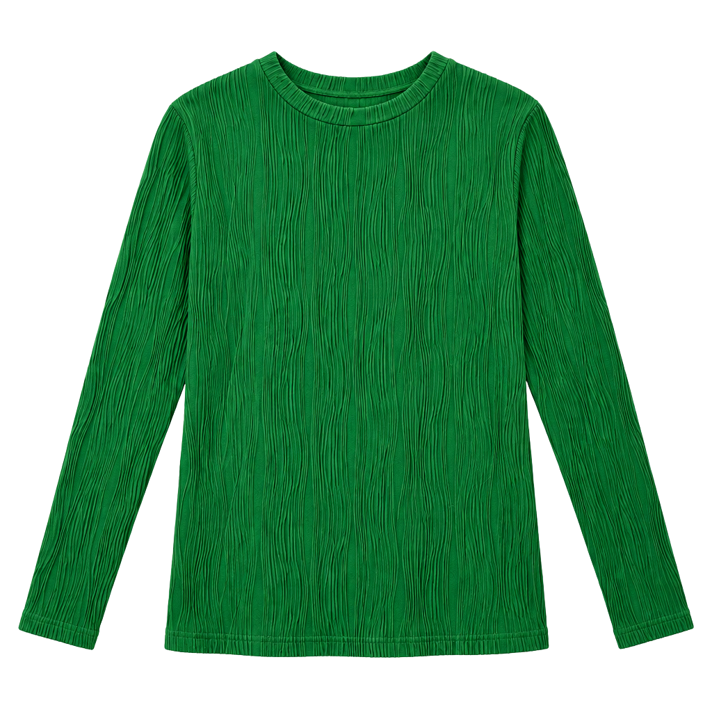 106-Moshu Pleated Long Sleeve Top Size XL Green Crewneck Blouse 1