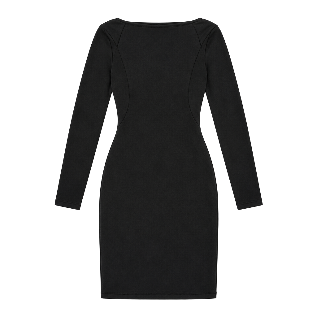 068-Lululemon Contour Dress *Nulu Size 6 Black Long Sleeve Cutout Back Mini 1