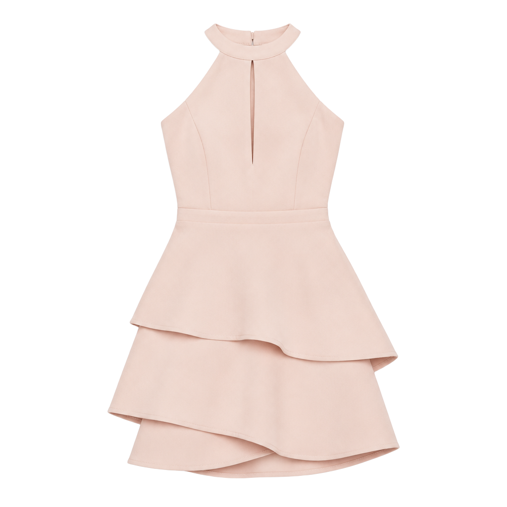 070-Bcbgmaxazria Tiered Halter Dress Size 4 Blush Pink Cocktail Ruffle Mini 1