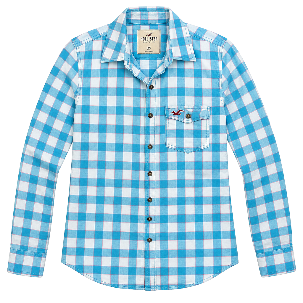 108-Hollister Plaid Long Sleeve Button Down Shirt Size XS Blue White 1