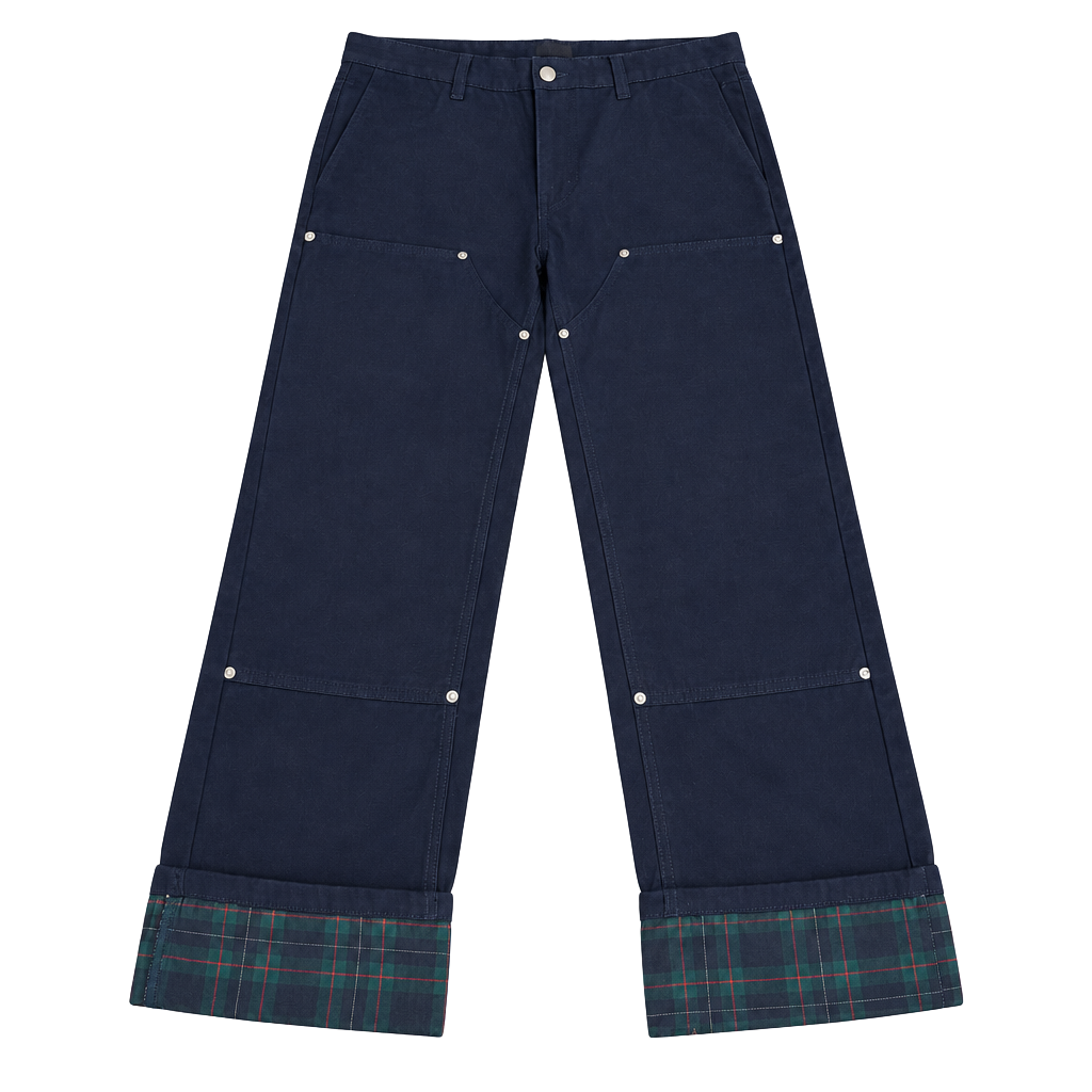 128-Poster Grl Pants Size M Black Plaid Cuffs Carpenter Double Knee 1