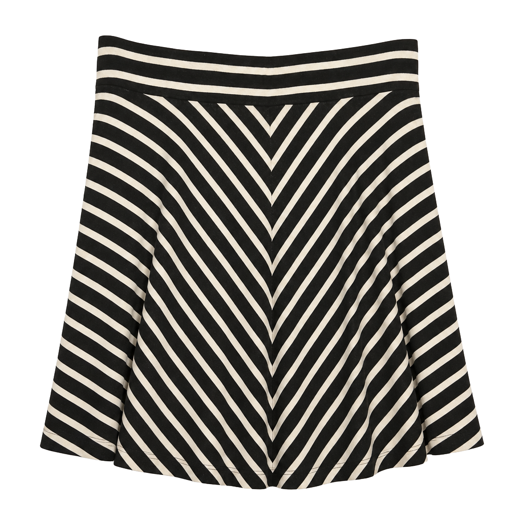 Preowned Ann Taylor LOFT Black & White Chevron Striped Flouncy Knit Skirt Large 1