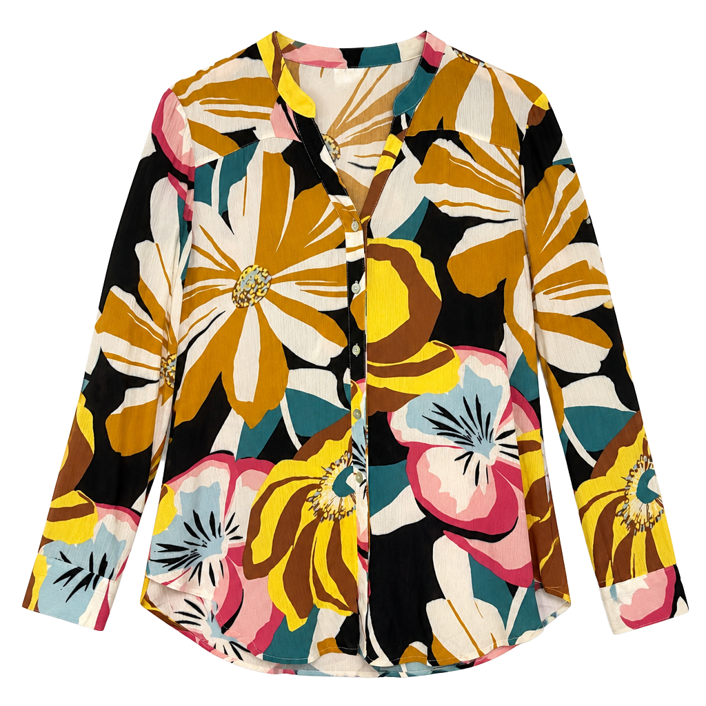 NWOT Fig and Flower Floral Pattern Button-Down Blouse, small 1