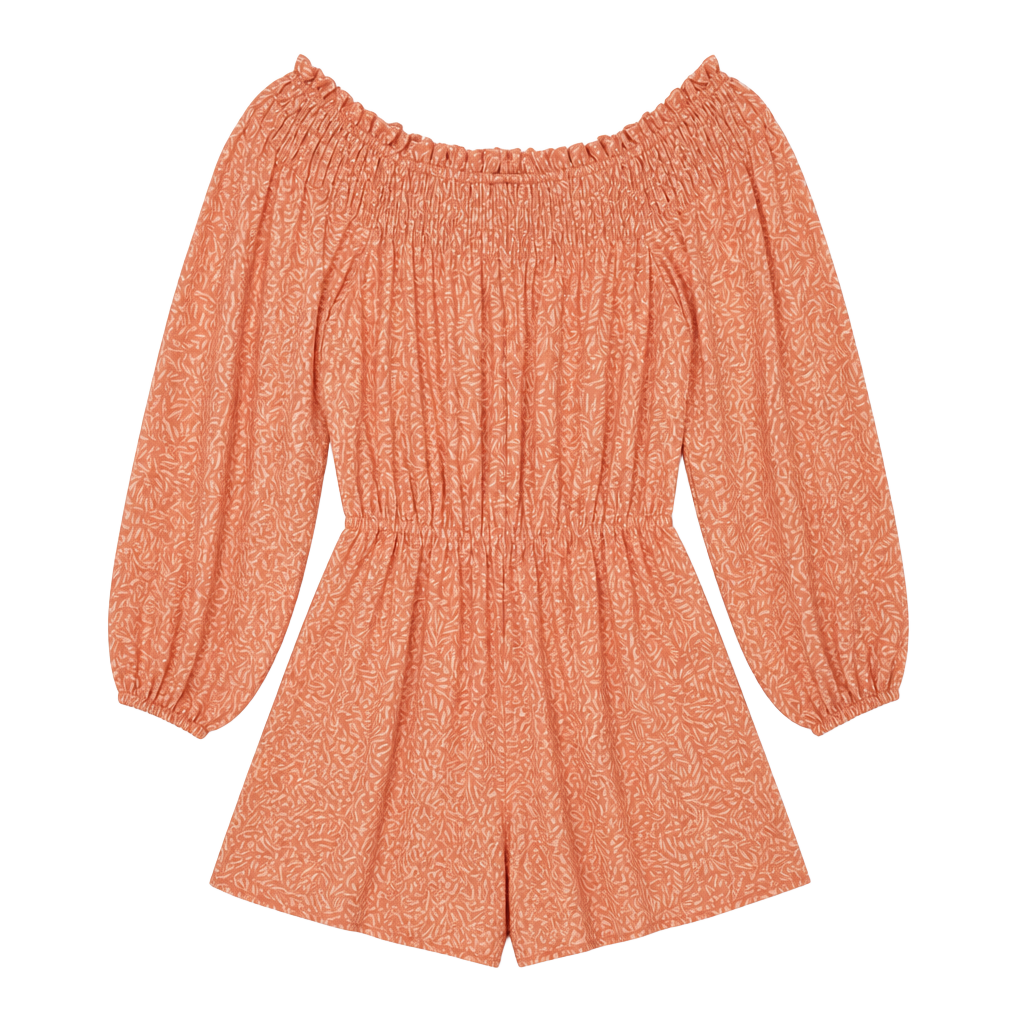 EUC H&M Women's Peach & Cream floral Off-the-Shoulder Long Sleeve Mini Dress, M 1