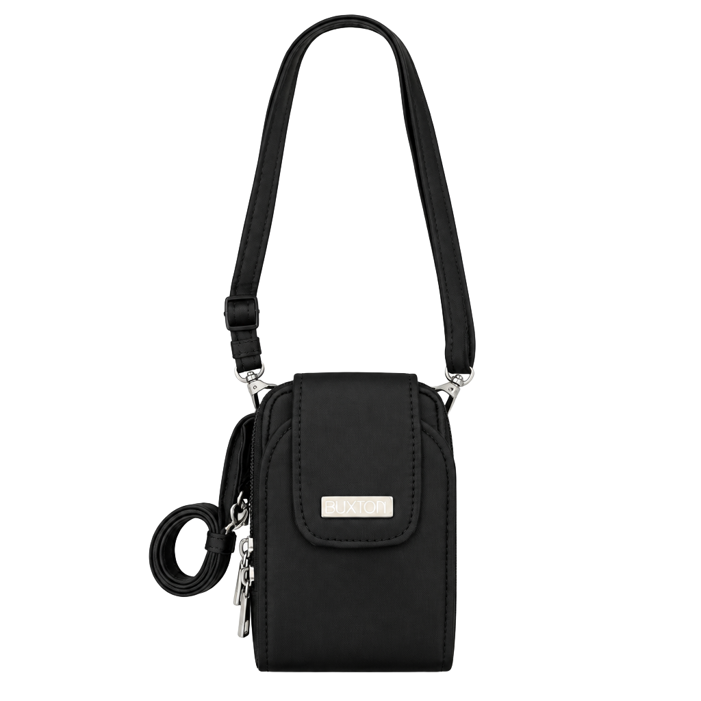 Buxton Black Mini Crossbody Wallet Cell Phone Purse Organizer 1