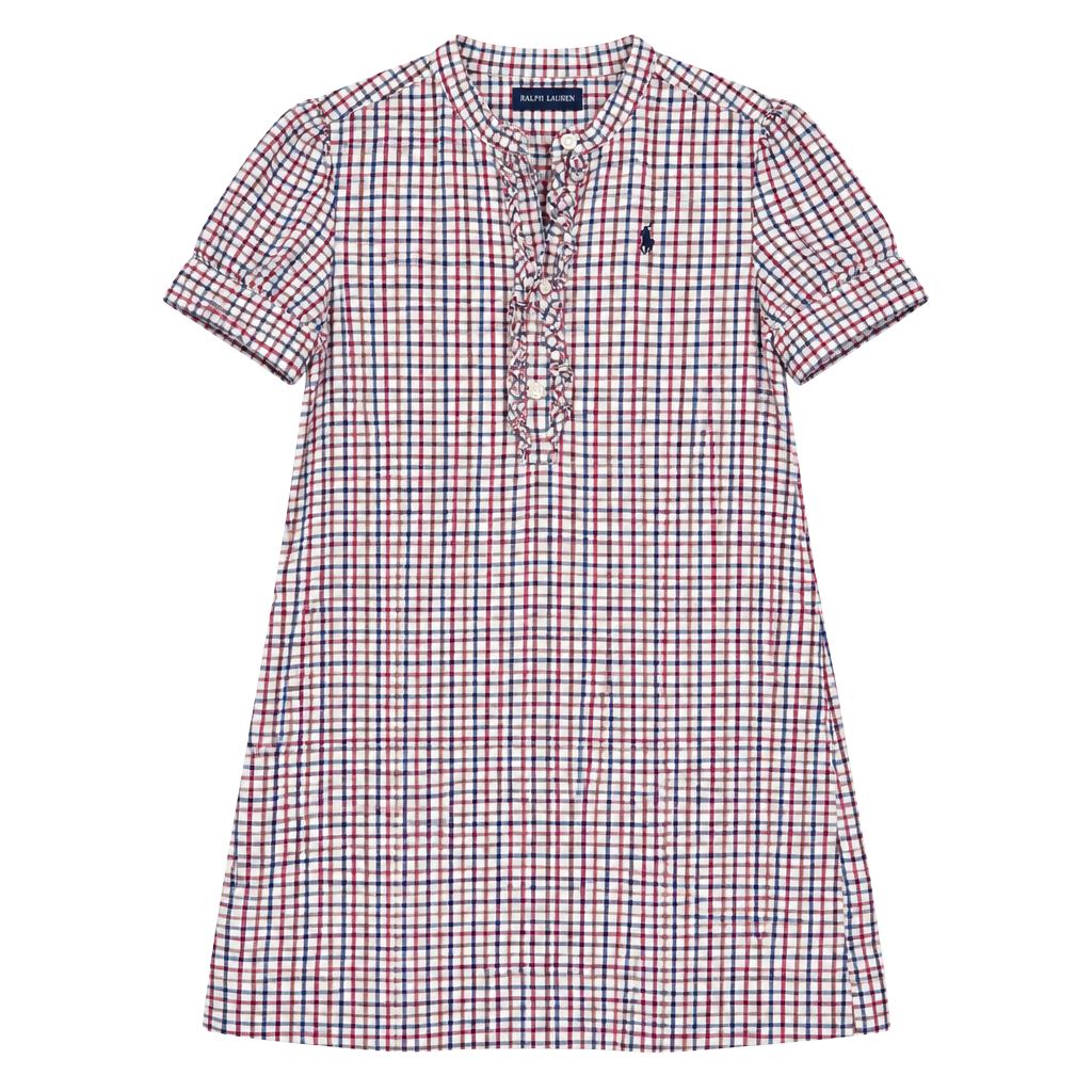 Ralph Lauren Plaid Kids Shirtdress, Size 6 Girls’ Red Blue Ruffled Collar 1