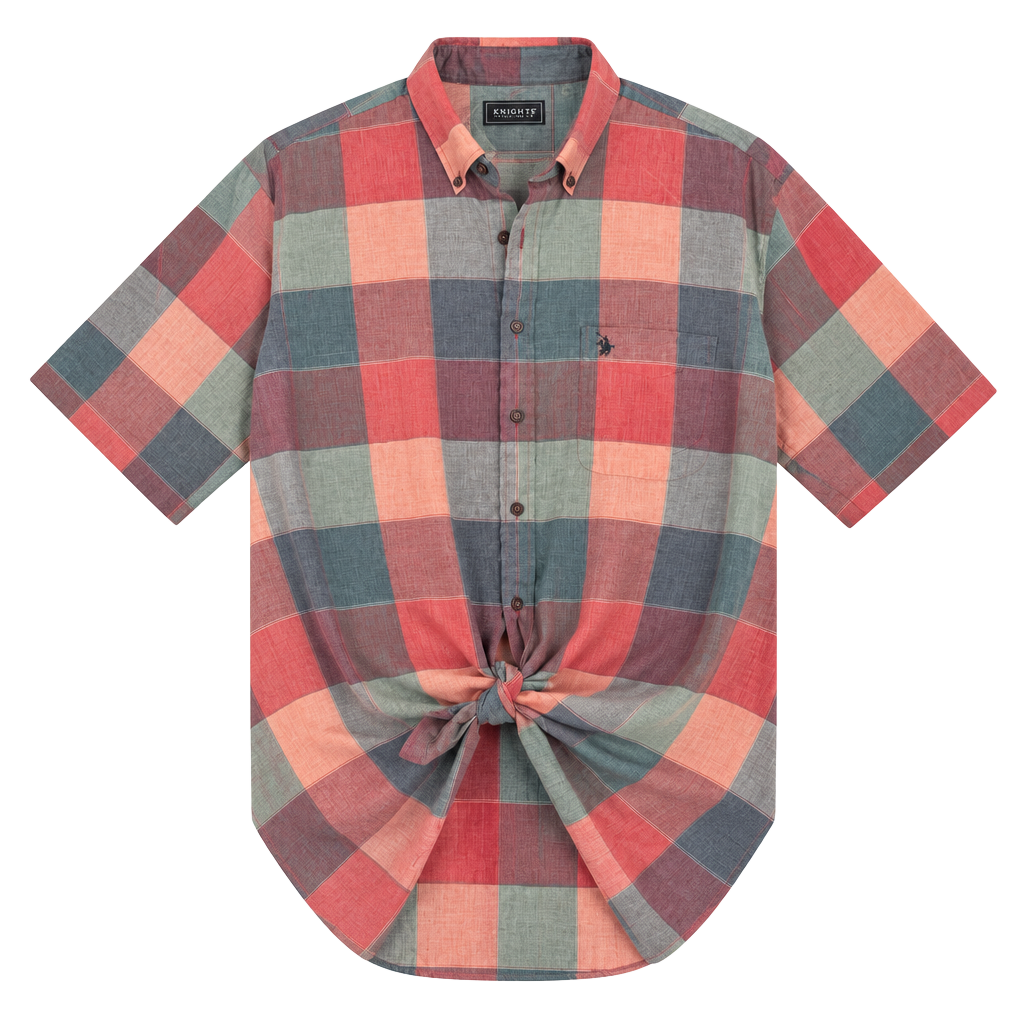 Vintage Knights Plaid Short Sleeve Button-Down Shirt, Size Large Tall 1