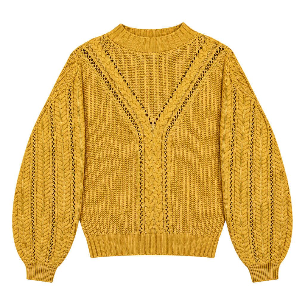 Marled Reunited Womens Sweater, Medium Yellow Cable Knit 1